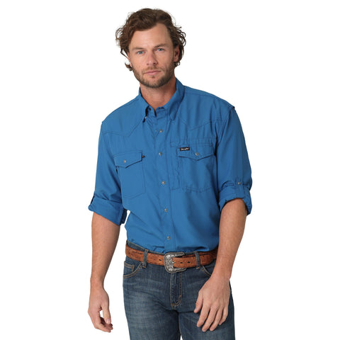 Wrangler Men's Solid High Tide Blue Shirt