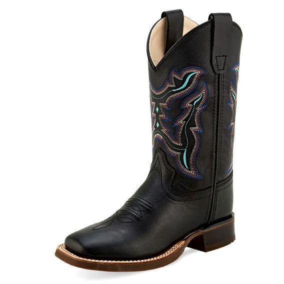 Old West Kid's Black and Turquoise Square Toe Boot