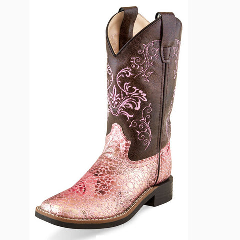 Kid's Pink Snake Print Square Toe Boot 