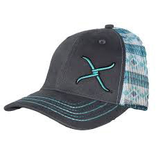 Twisted X Grey with Turquoise Aztec Mesh Cap
