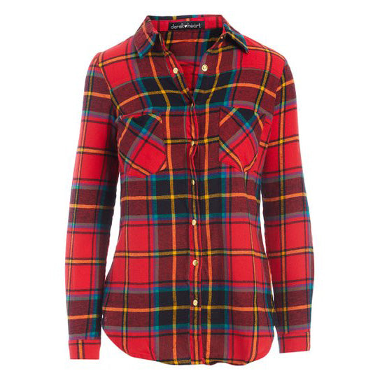 Global Gold Women's Red and Yellow Snap Flannel - Main Image