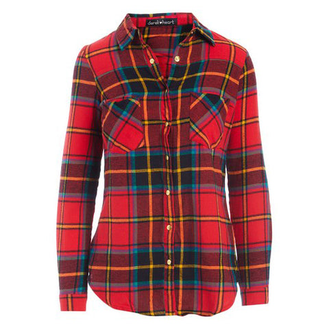 Women's Red and Yellow Snap Flannel 